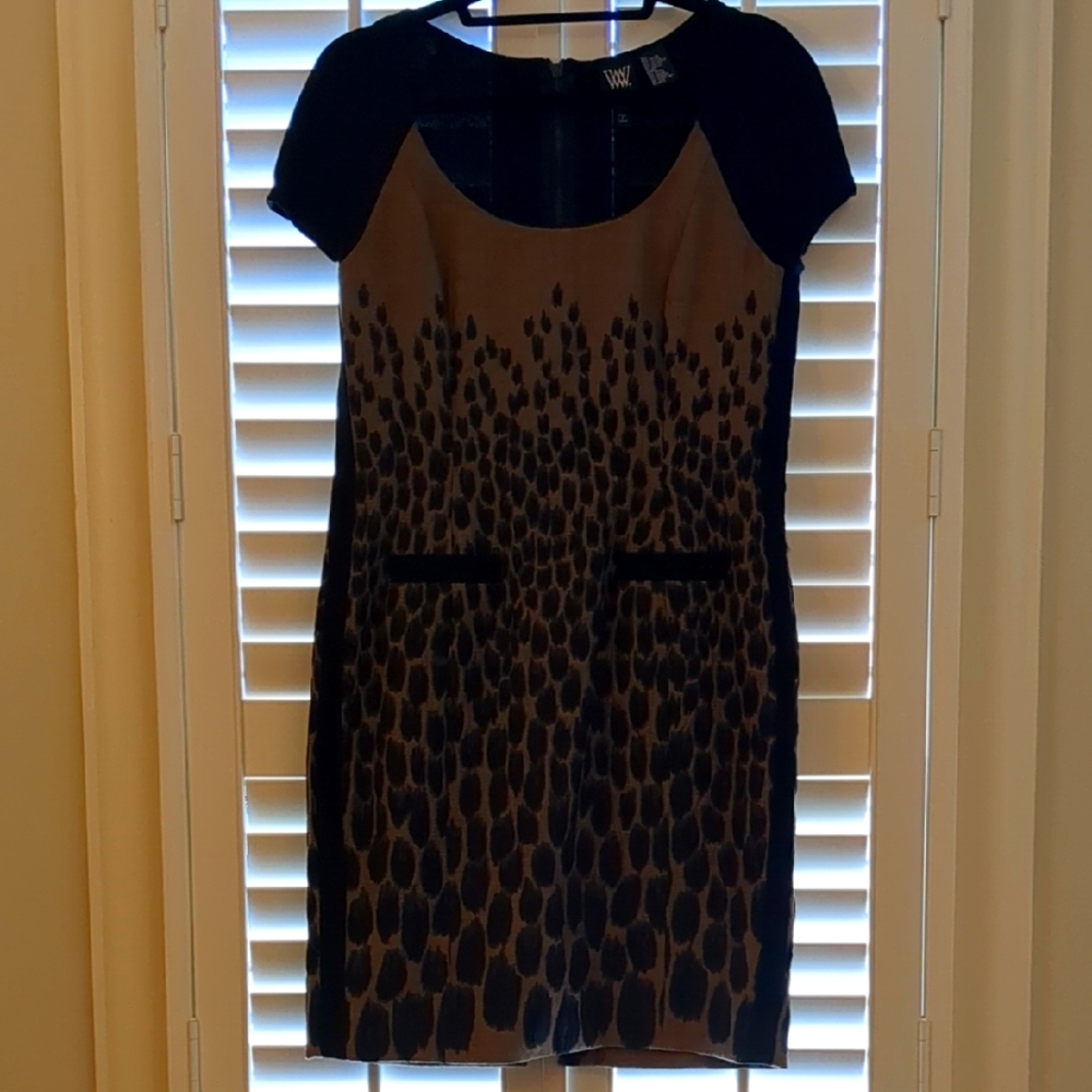 Worth Brown and Black Sheath Dress with Raglan Sleeves